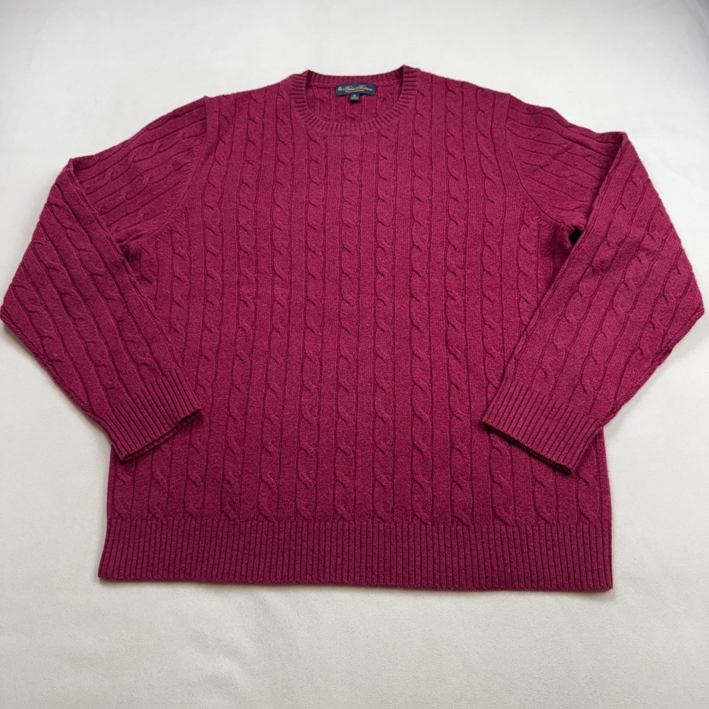 Brooks Brothers Mens XL Burgundy English Lambswool Cable Knit Crewneck Sweater